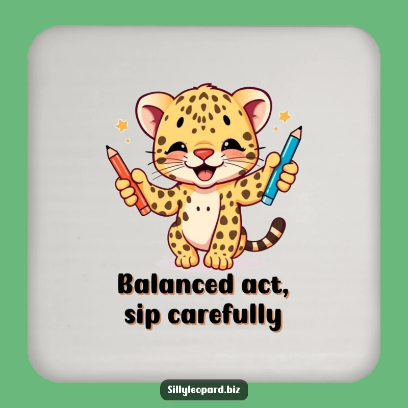 Funny Leopard Cub Coaster - Hilarious Pen Juggling Decor Gift!