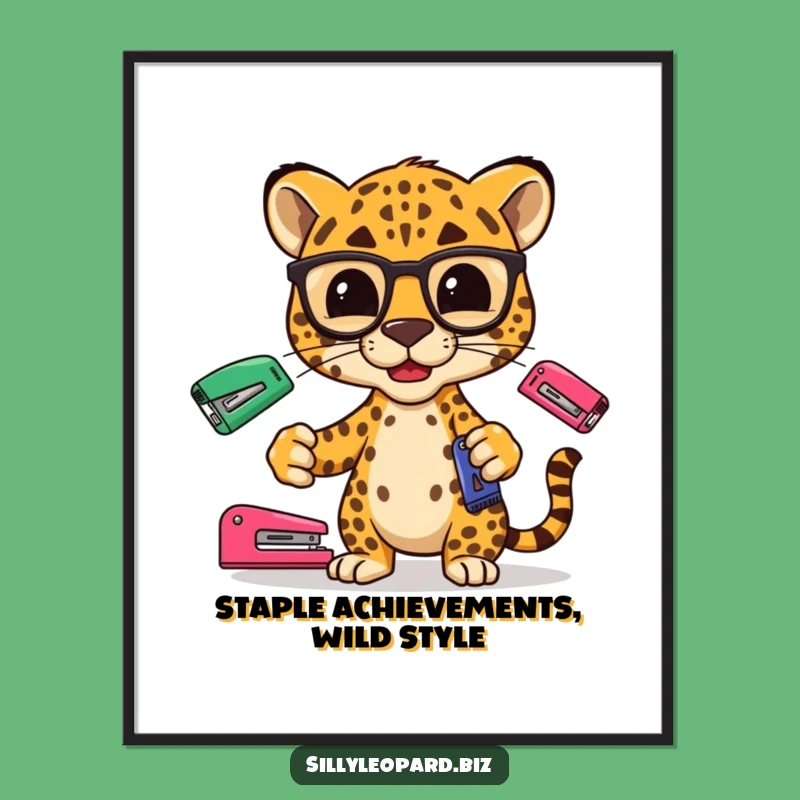 Leopard Stapler Juggler Free Printable Wall Art - Quirky Decor