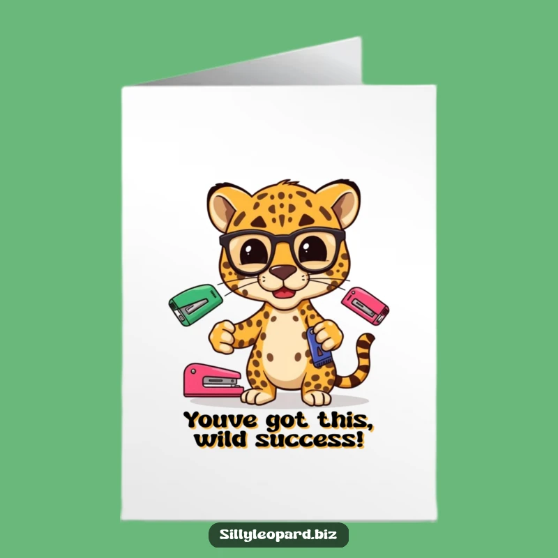 Leopard Stapler Juggler Free Printable Congrats Card - Success Gift